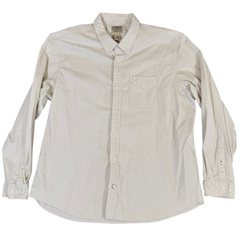 LL Bean Mens XL Corduroy Button Down Shirt Cream Traditional Fit 520812